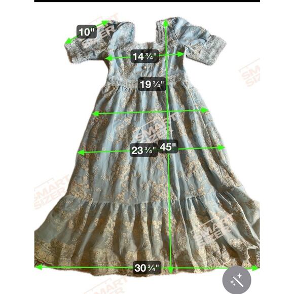 Vtg QYS Fashion Blue White Lace Floral Dress Large Modest Cottage Prairie READ - Picture 13 of 13